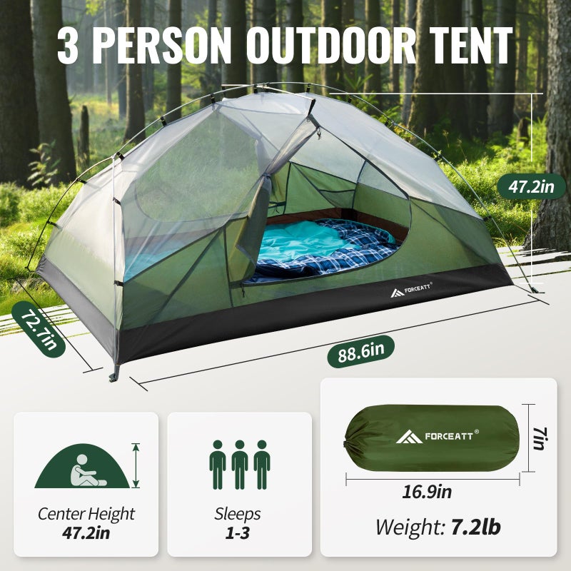 Forceatt Tent 3 Person Camping Tent, Waterproof and Windproof 3-4 Seasons Ultralight Backpack Tent, can be Installed Immediately, Suitable for Hiking, Camping, Outdoorâ€¦ - Image 4